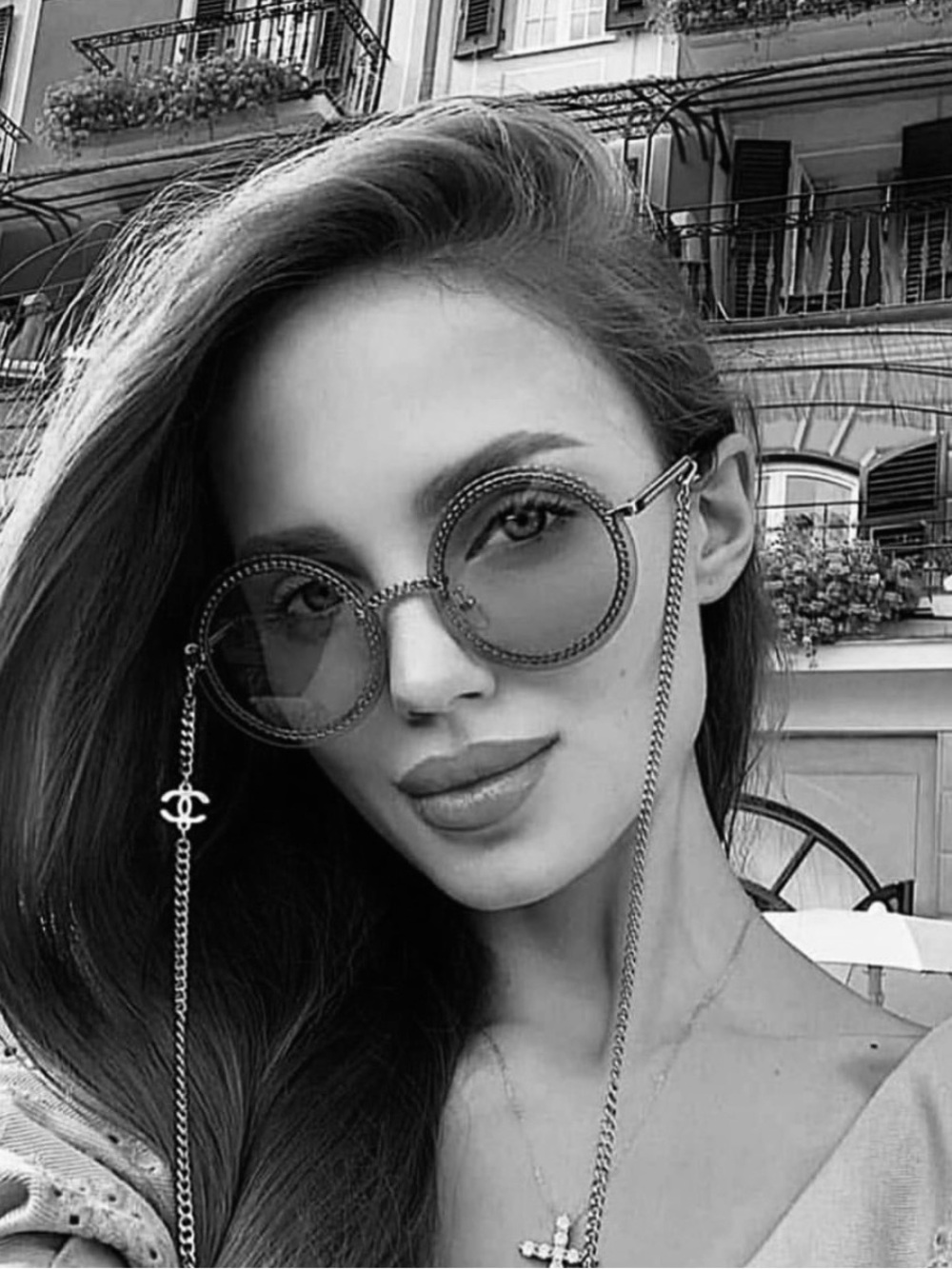 Chanel 4245 Metal Chain Round Sunglasses with Chain